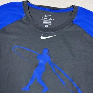 Nike Dri-Fit Swingman Shirt Mens Large Gray Blue 3/4‎ Raglan Baseball Training